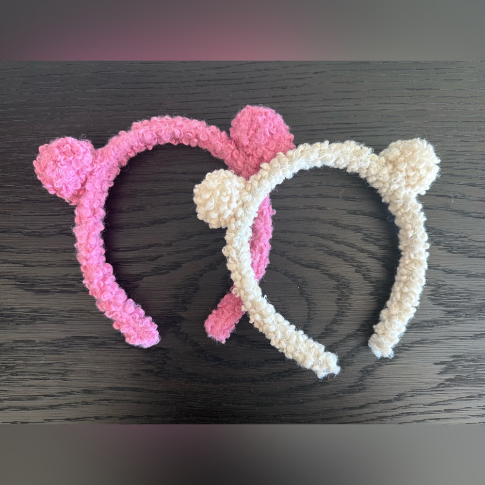 Pink and Cream Kids Textured Bear Headband Set